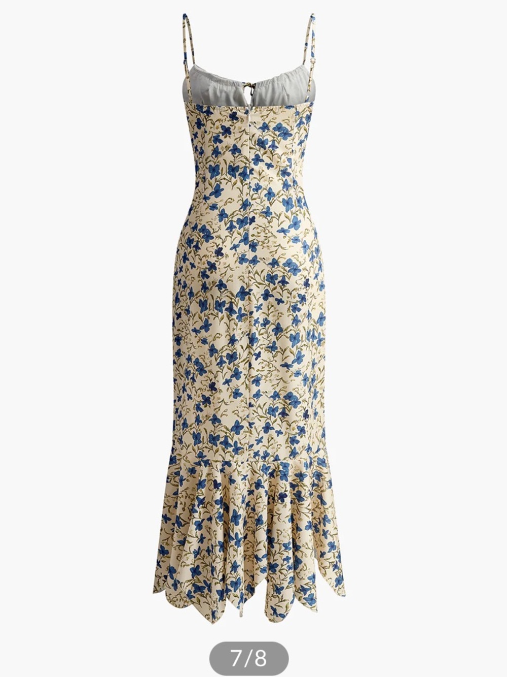 Commense Cream Maxi Dress with Blue Floral Print and Knot Detail size M - Picture 5 of 10